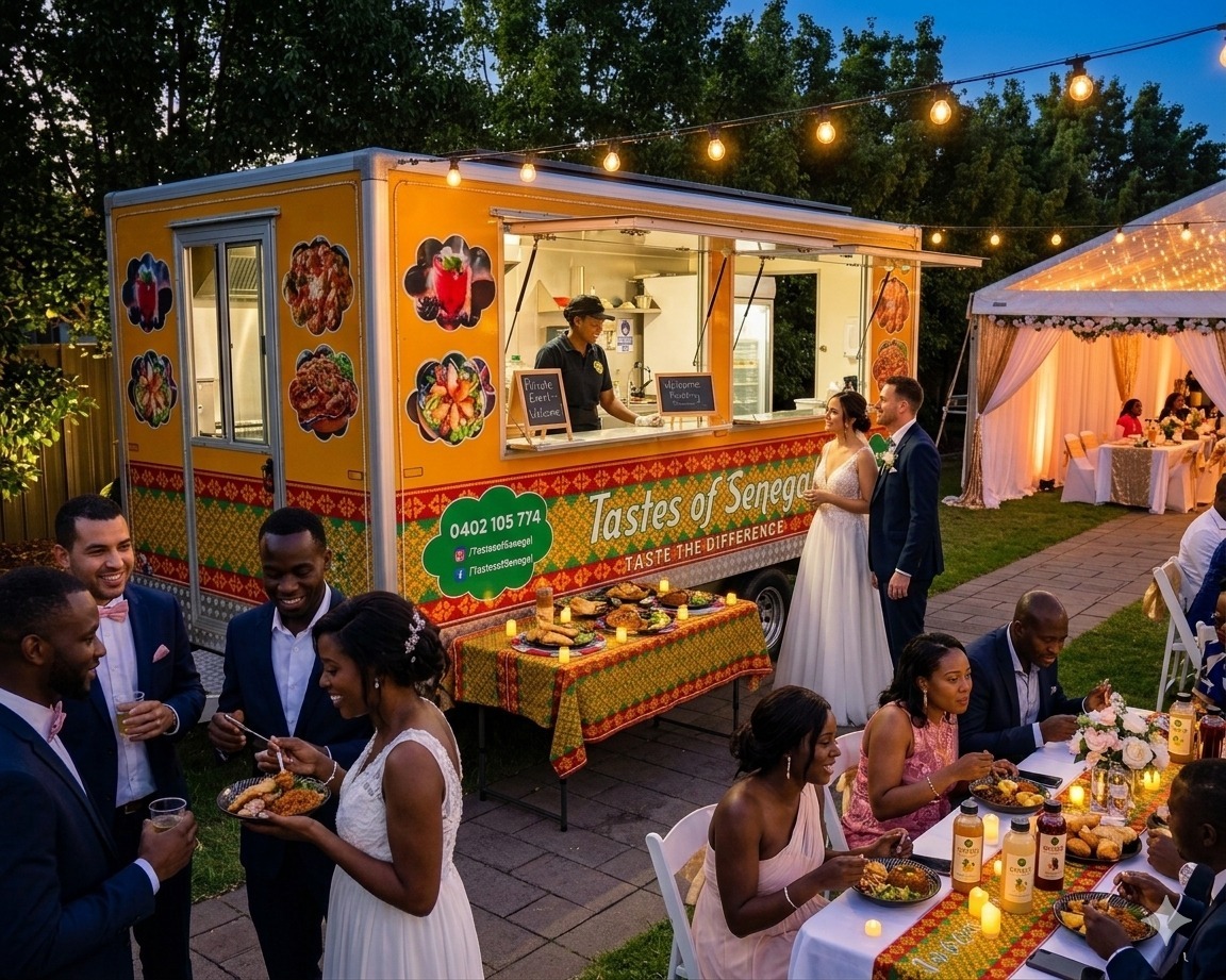 Sizzling Senegalese Dibi grilled meats at the Tastes of Senegal food truck in Melbourne