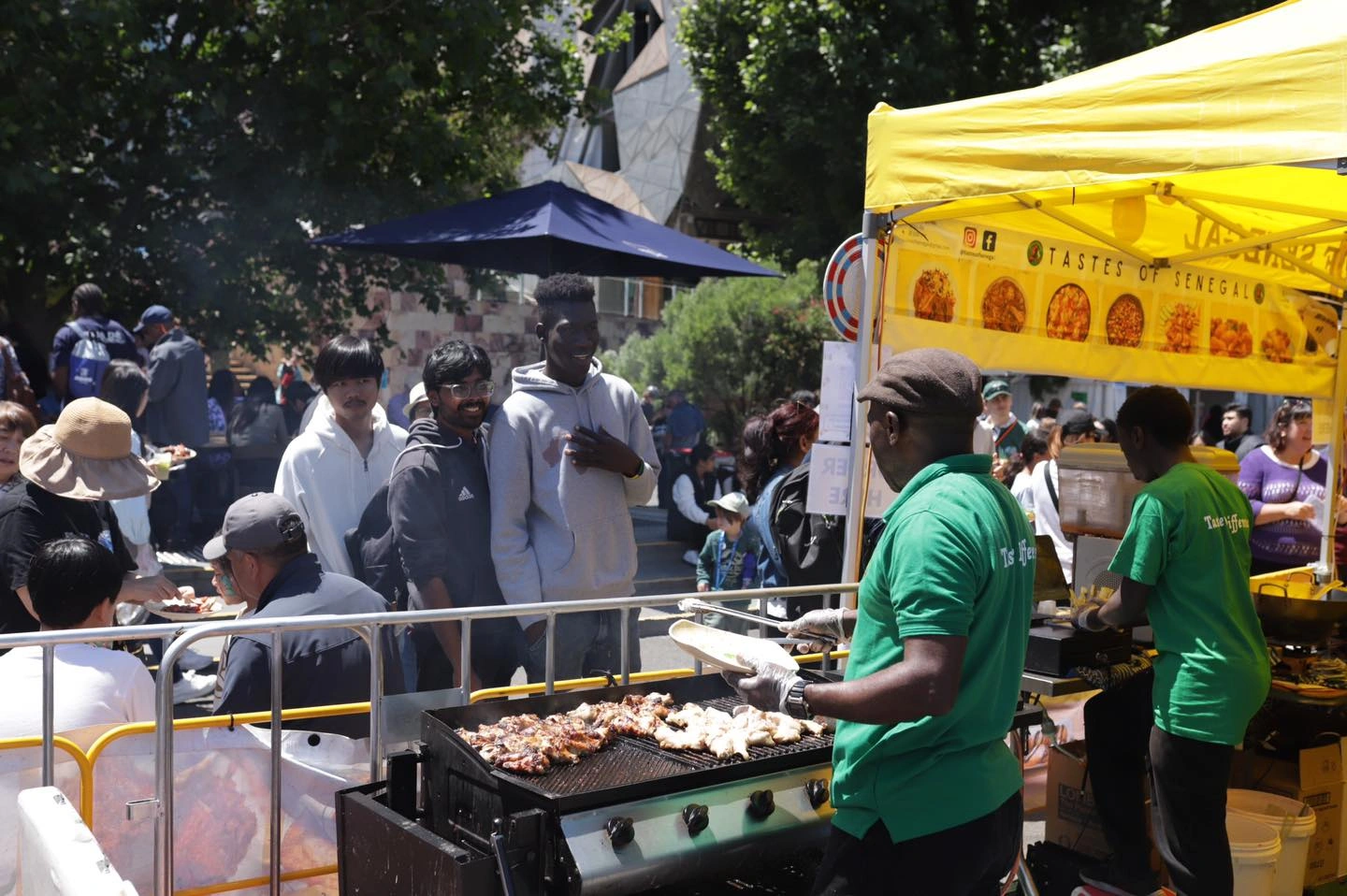 Sizzling Senegalese Dibi grilled meats at the Tastes of Senegal food truck in Melbourne